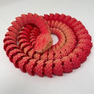 Articulating Snake 3D Printed 5 Feet Long Red Yellow Color Décor Gift